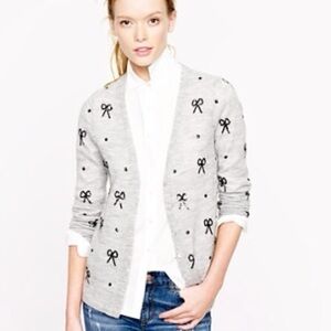 J Crew Cardigan Italian-Spun Alpaca Blend Size XS Sequin Bow Gray Sweater Knit